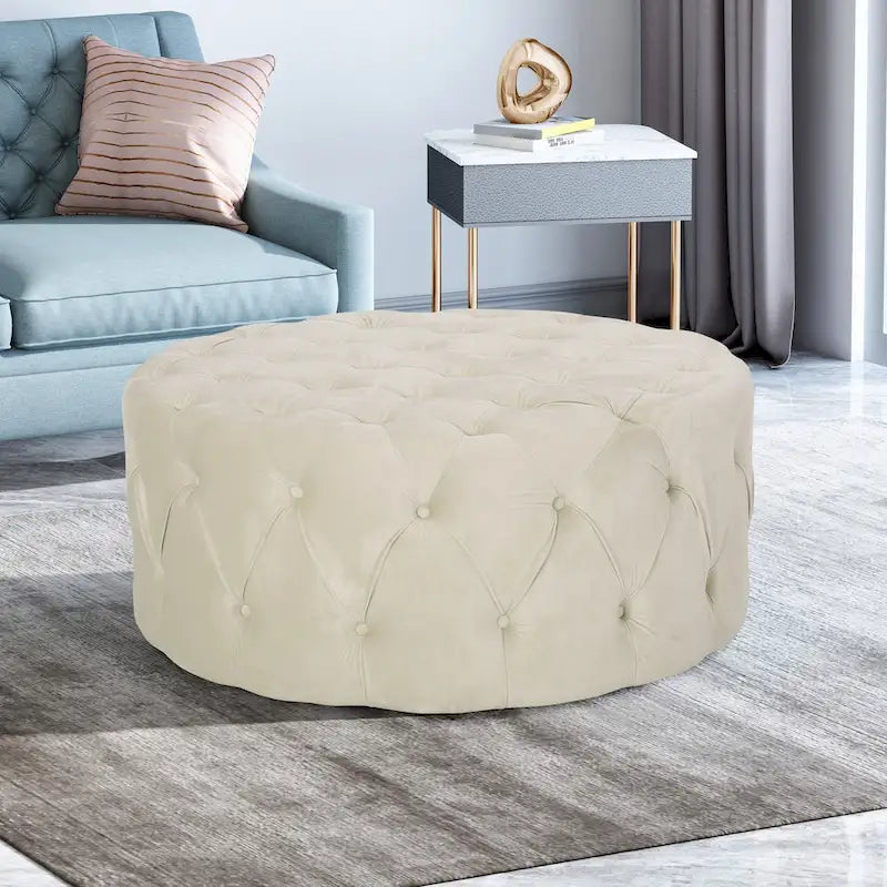 Orla Modern Glam Round Tufted Velvet Ottoman by Christopher Knight Home