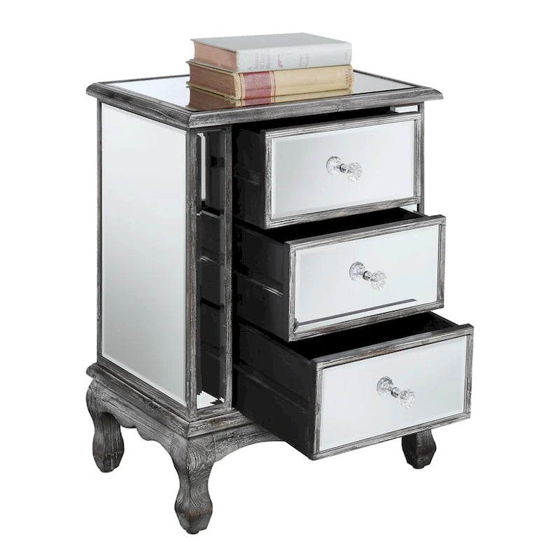 Convenience Concepts Gold Coast Vineyard Mirrored 3 Drawer End Table