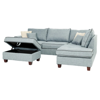 Bobkona Polyfabric Reversible Chaise Sectional with Storage Ottoman set.