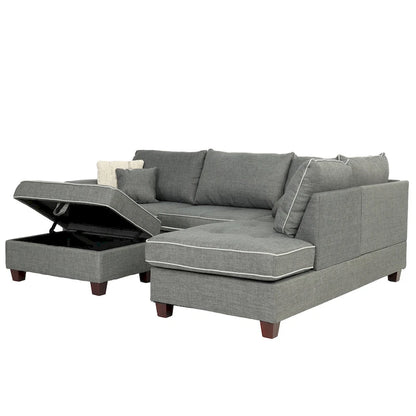 Bobkona Polyfabric Reversible Chaise Sectional with Storage Ottoman set.