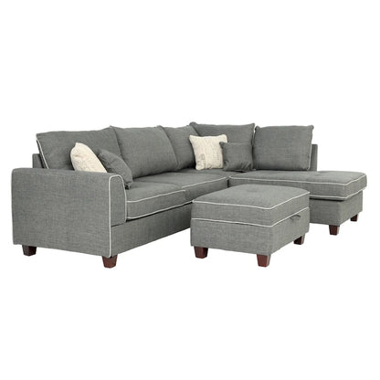 Bobkona Polyfabric Reversible Chaise Sectional with Storage Ottoman set.