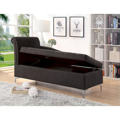 Agra Transitional Grey Fabric Upholstered Buton Tufted Chaise by Furniture of America