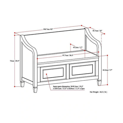 WYNDENHALL Hampshire SOLID WOOD 42 inch Wide Traditional Entryway Storage Bench - 42 W x 18 D x 29.5 H