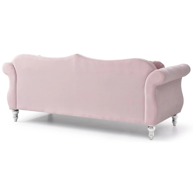 Hollywood 82 in. Velvet Chesterfield 3-Seater Sofa with 2-Throw Pillow - 82L x 35W x 34H
