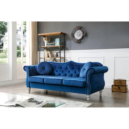 Hollywood 82 in. Velvet Chesterfield 3-Seater Sofa with 2-Throw Pillow - 82L x 35W x 34H
