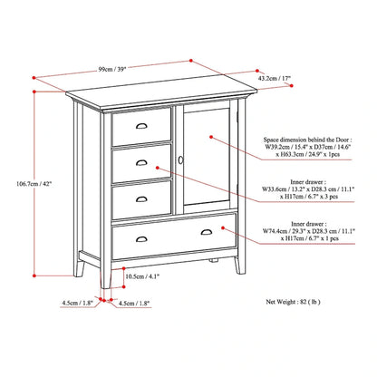 WYNDENHALL Mansfield SOLID WOOD 39 inch Wide Transitional Medium Storage Cabinet - 39w x 17d x 42 h