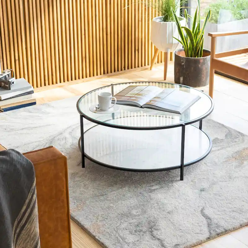 Alecsis Glass Round Coffee Table - 14H x 36W x 36D