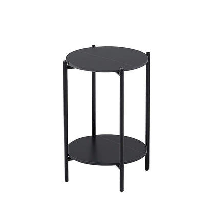 2-layer Round End Table/Coffee Table with Marble Tabletop