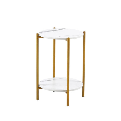 2-layer Round End Table/Coffee Table with Marble Tabletop