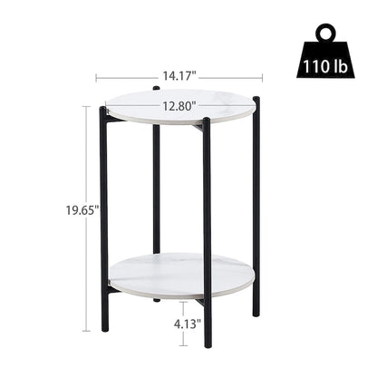 2-layer Round End Table/Coffee Table with Marble Tabletop