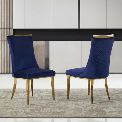 Velvet Dining Room Chairs with Reticulate Texture Back and Metal Trim Top