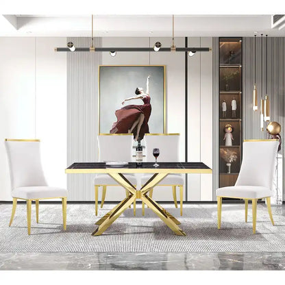 Velvet Dining Room Chairs with Reticulate Texture Back and Metal Trim Top