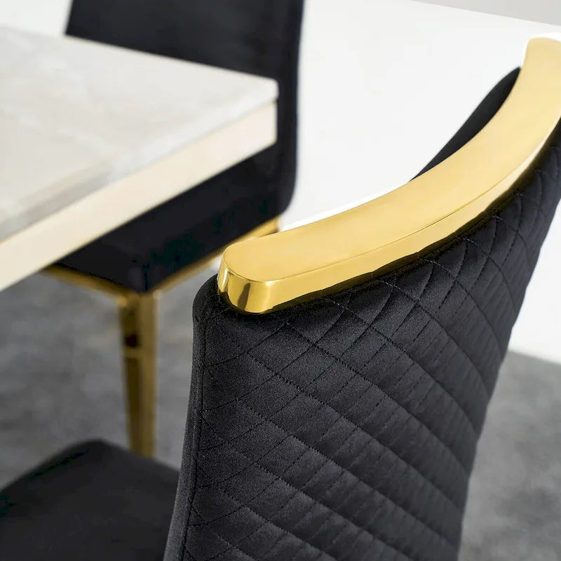 Velvet Dining Room Chairs with Reticulate Texture Back and Metal Trim Top