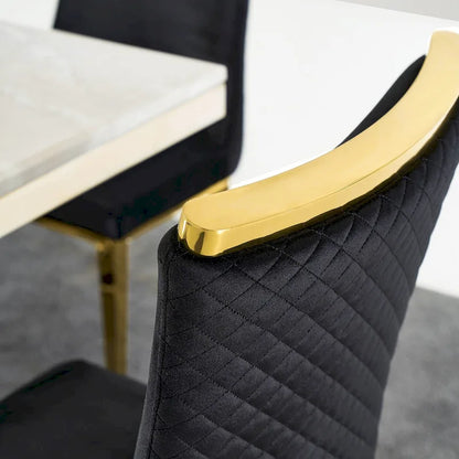 Velvet Dining Room Chairs with Reticulate Texture Back and Metal Trim Top