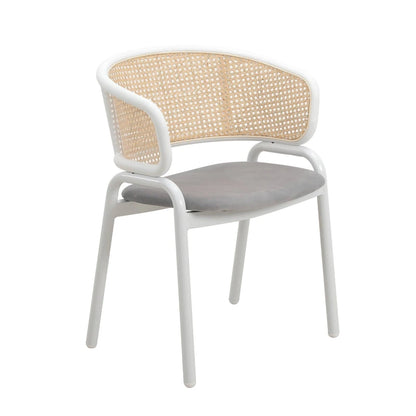 Ervilla Modern Stylish Side Chair with Rattan Back and White Steel Legs for Dining Room & Kitchen, Set of 2