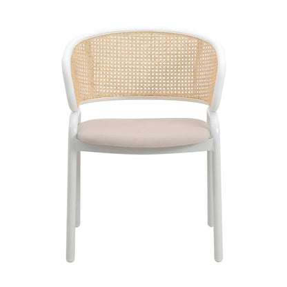 Ervilla Modern Stylish Side Chair with Rattan Back and White Steel Legs for Dining Room & Kitchen, Set of 2