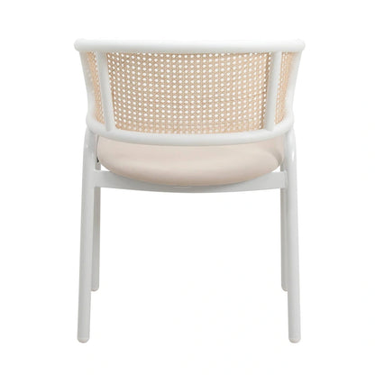 Ervilla Modern Stylish Side Chair with Rattan Back and White Steel Legs for Dining Room & Kitchen, Set of 2