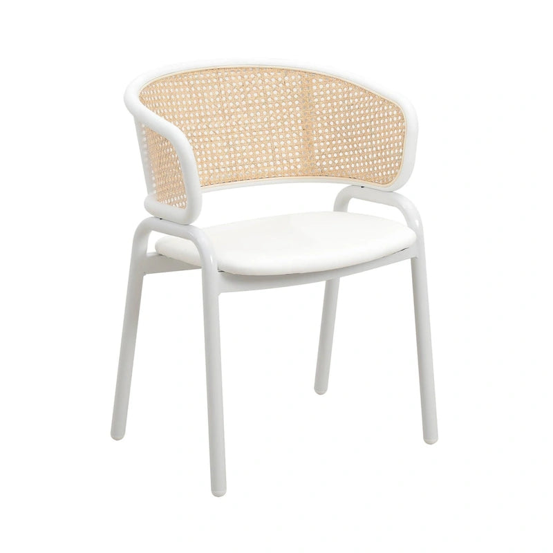 Ervilla Modern Stylish Side Chair with Rattan Back and White Steel Legs for Dining Room & Kitchen, Set of 2