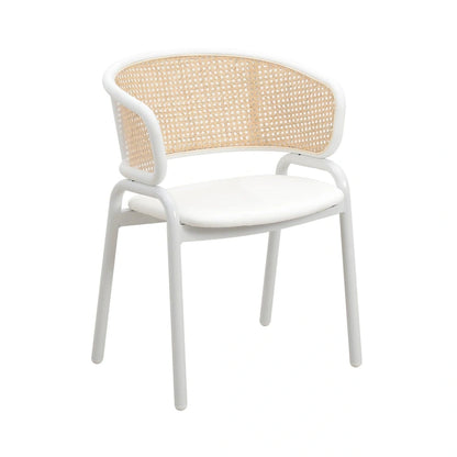 Ervilla Modern Stylish Side Chair with Rattan Back and White Steel Legs for Dining Room & Kitchen, Set of 2