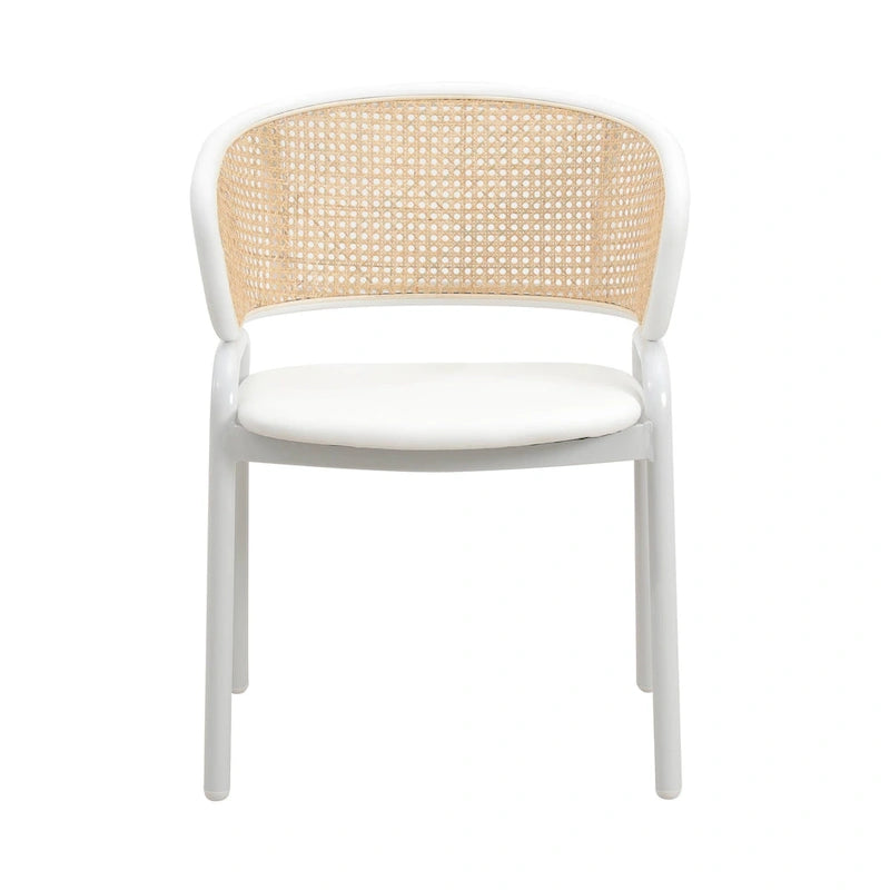 Ervilla Modern Stylish Side Chair with Rattan Back and White Steel Legs for Dining Room & Kitchen, Set of 2