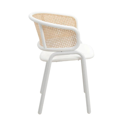 Ervilla Modern Stylish Side Chair with Rattan Back and White Steel Legs for Dining Room & Kitchen, Set of 2