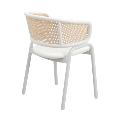 Ervilla Modern Stylish Side Chair with Rattan Back and White Steel Legs for Dining Room & Kitchen, Set of 2