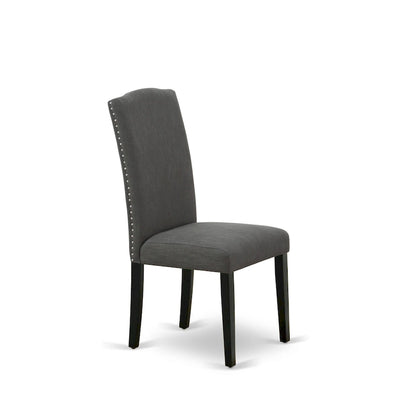 East West Furniture Dining Set-a Dining Table & Black Parson Chairs, Wire brushed Black.(Upholstered & Pieces Options)