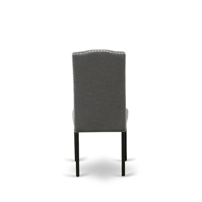 East West Furniture Dining Set-a Dining Table & Black Parson Chairs, Wire brushed Black.(Upholstered & Pieces Options)