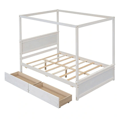 Full Size Wood Canopy Bed with two Drawers