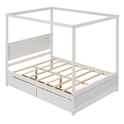 Full Size Wood Canopy Bed with two Drawers