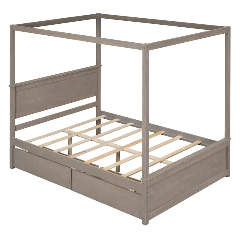 Full Size Wood Canopy Bed with two Drawers
