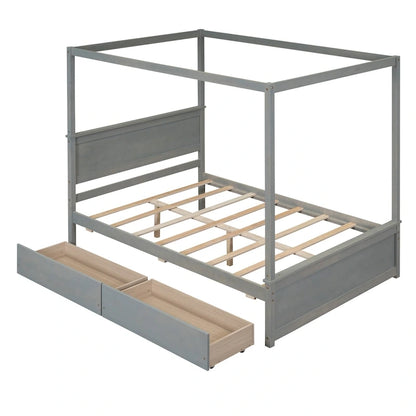 Full Size Wood Canopy Bed with two Drawers