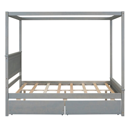 Full Size Wood Canopy Bed with two Drawers