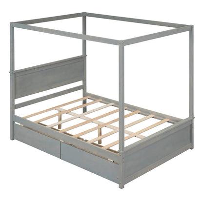 Full Size Wood Canopy Bed with two Drawers