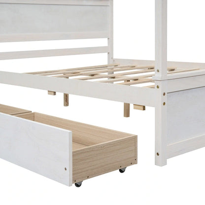 Full Size Wood Canopy Bed with two Drawers