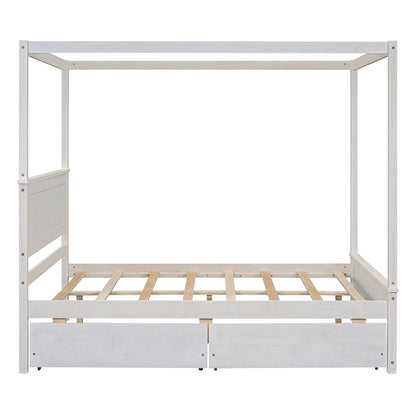 Full Size Wood Canopy Bed with two Drawers