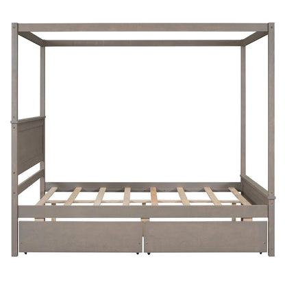 Full Size Wood Canopy Bed with two Drawers