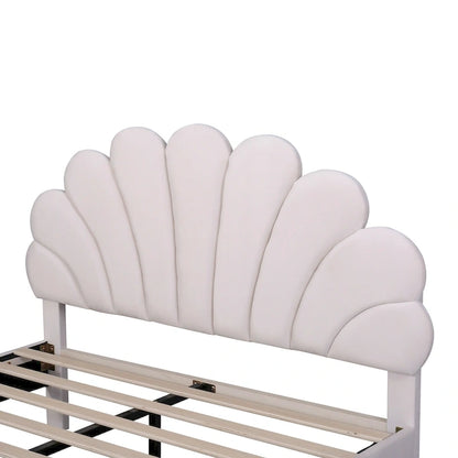 Upholstered Platform Bed with Flower Pattern Headboard