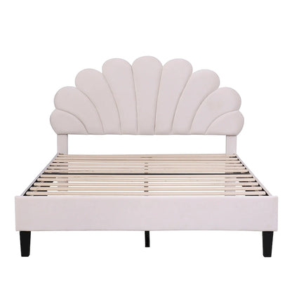 Upholstered Platform Bed with Flower Pattern Headboard
