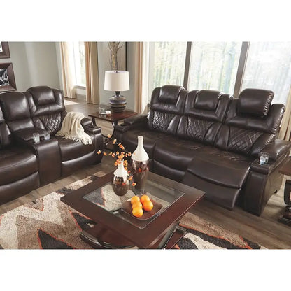 Warnerton Chocolate Brown Faux Leather Power Reclining Sofa - 84 W x 38 D x 44 H