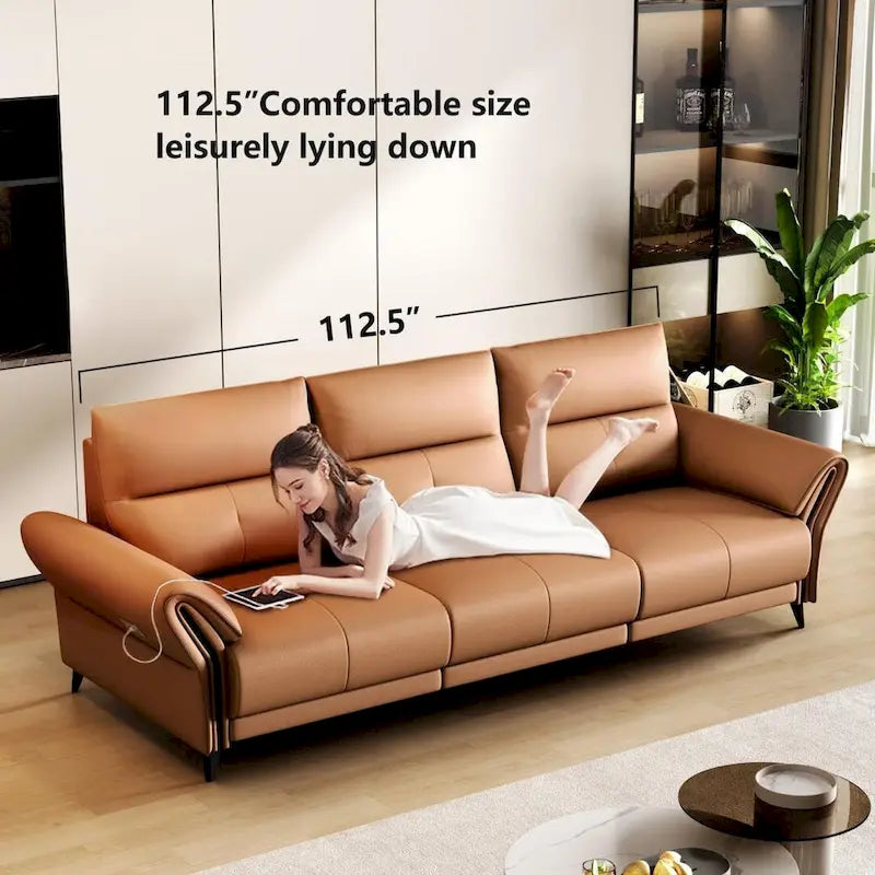 112.5 Vegan Leather Power Reclining Sofa with USB Charging Port