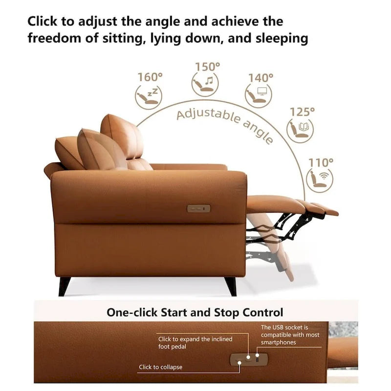 112.5 Vegan Leather Power Reclining Sofa with USB Charging Port