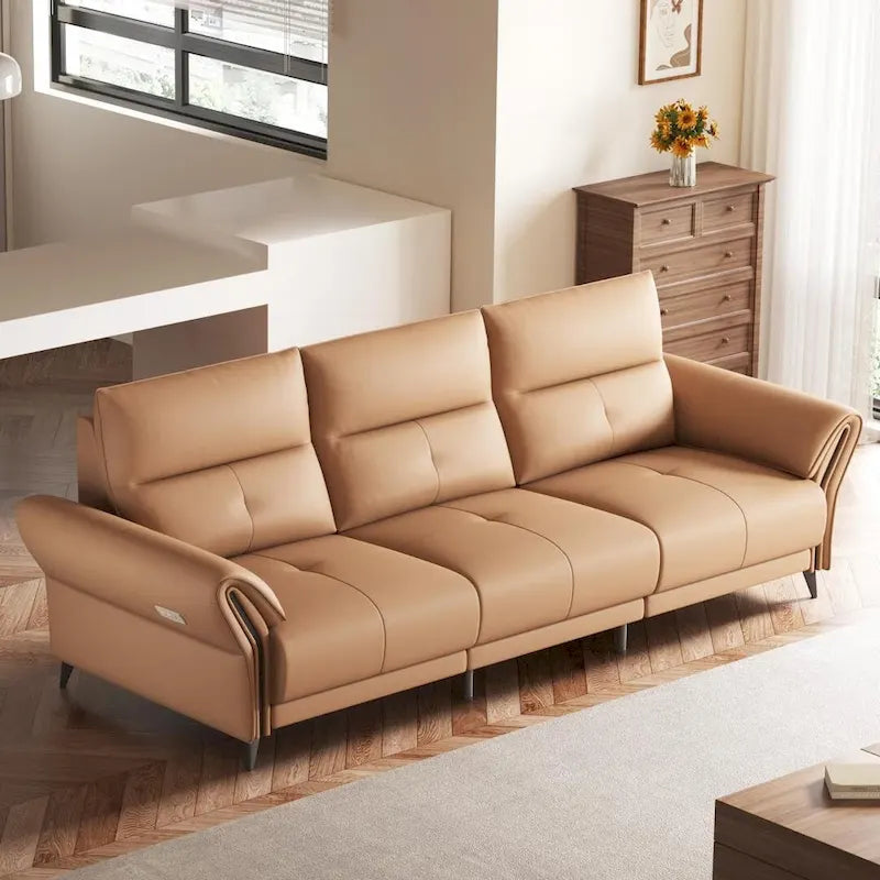 112.5 Vegan Leather Power Reclining Sofa with USB Charging Port