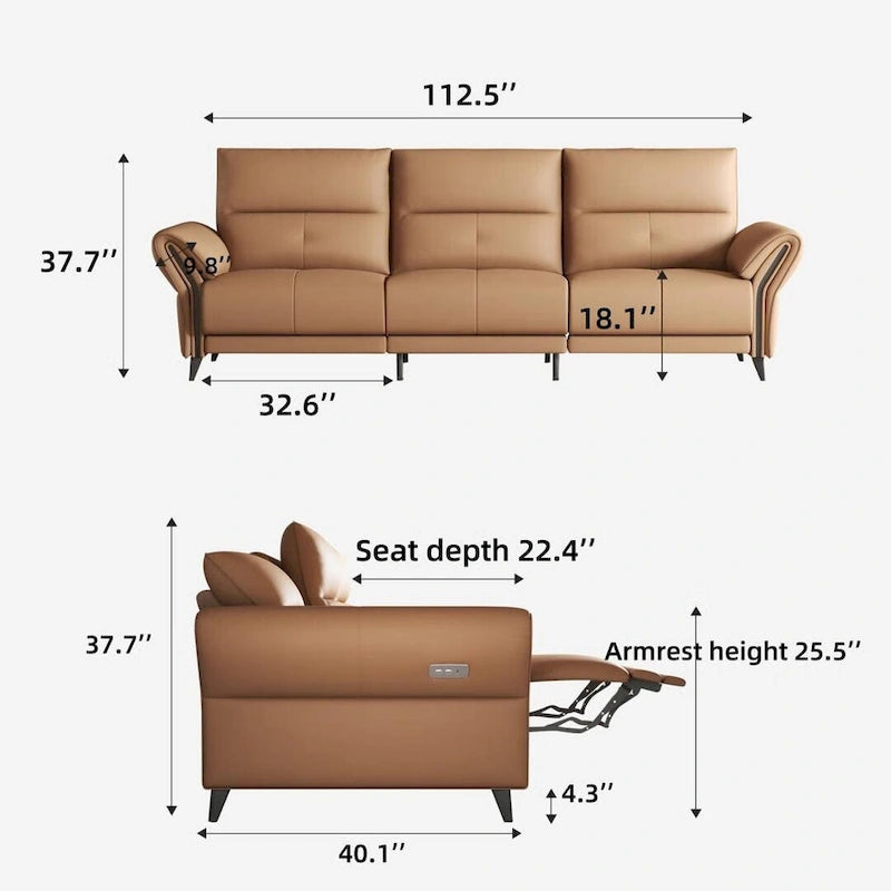 112.5 Vegan Leather Power Reclining Sofa with USB Charging Port