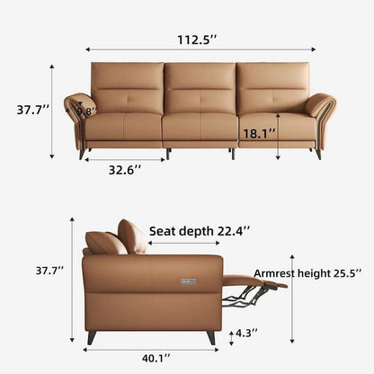 112.5 Vegan Leather Power Reclining Sofa with USB Charging Port