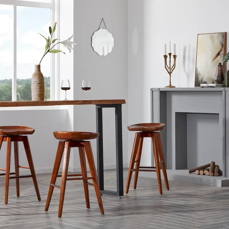 Bali Backless Wood Swivel Indoor Barstool - N/A