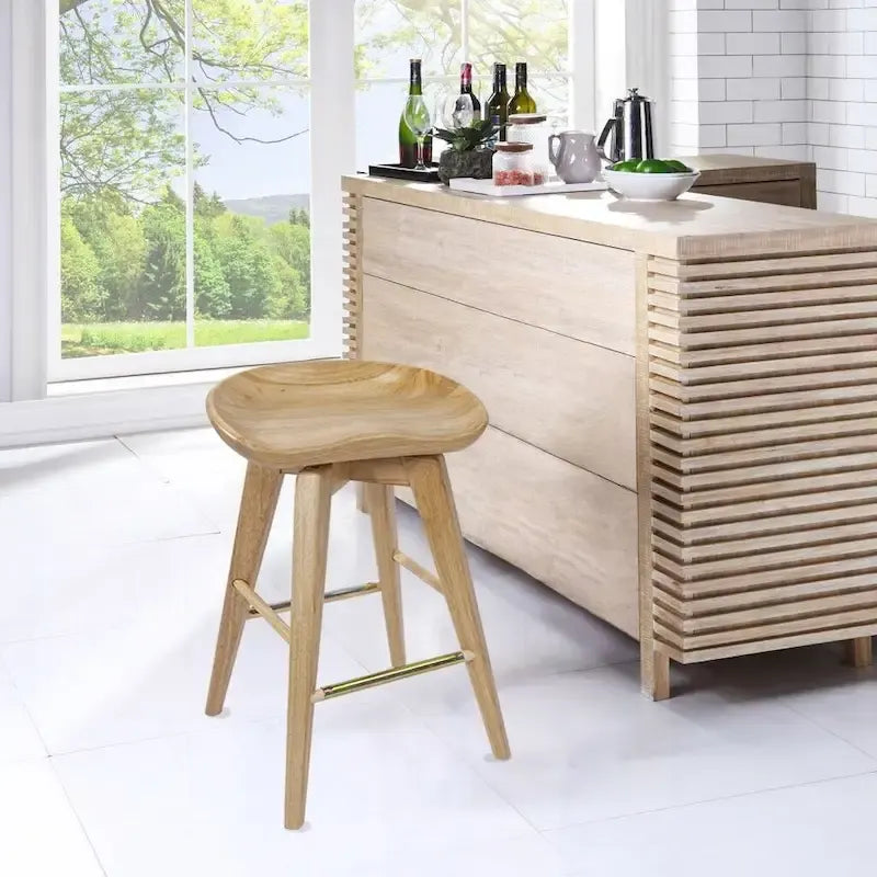 Bali Backless Wood Swivel Indoor Barstool - N/A
