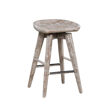 Bali Backless Wood Swivel Indoor Barstool - N/A