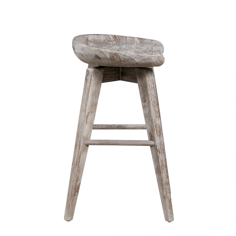 Bali Backless Wood Swivel Indoor Barstool - N/A