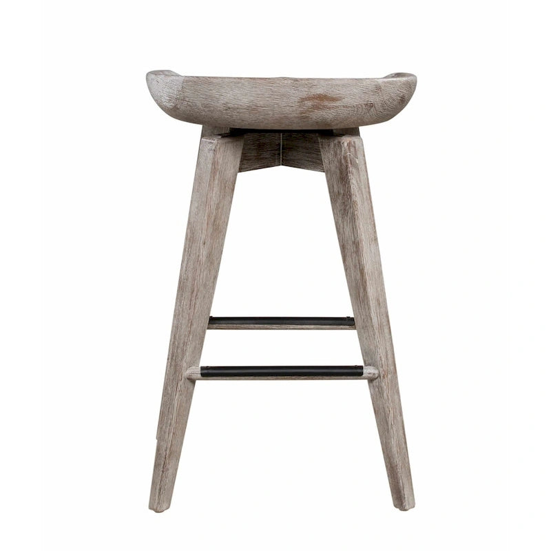 Bali Backless Wood Swivel Indoor Barstool - N/A